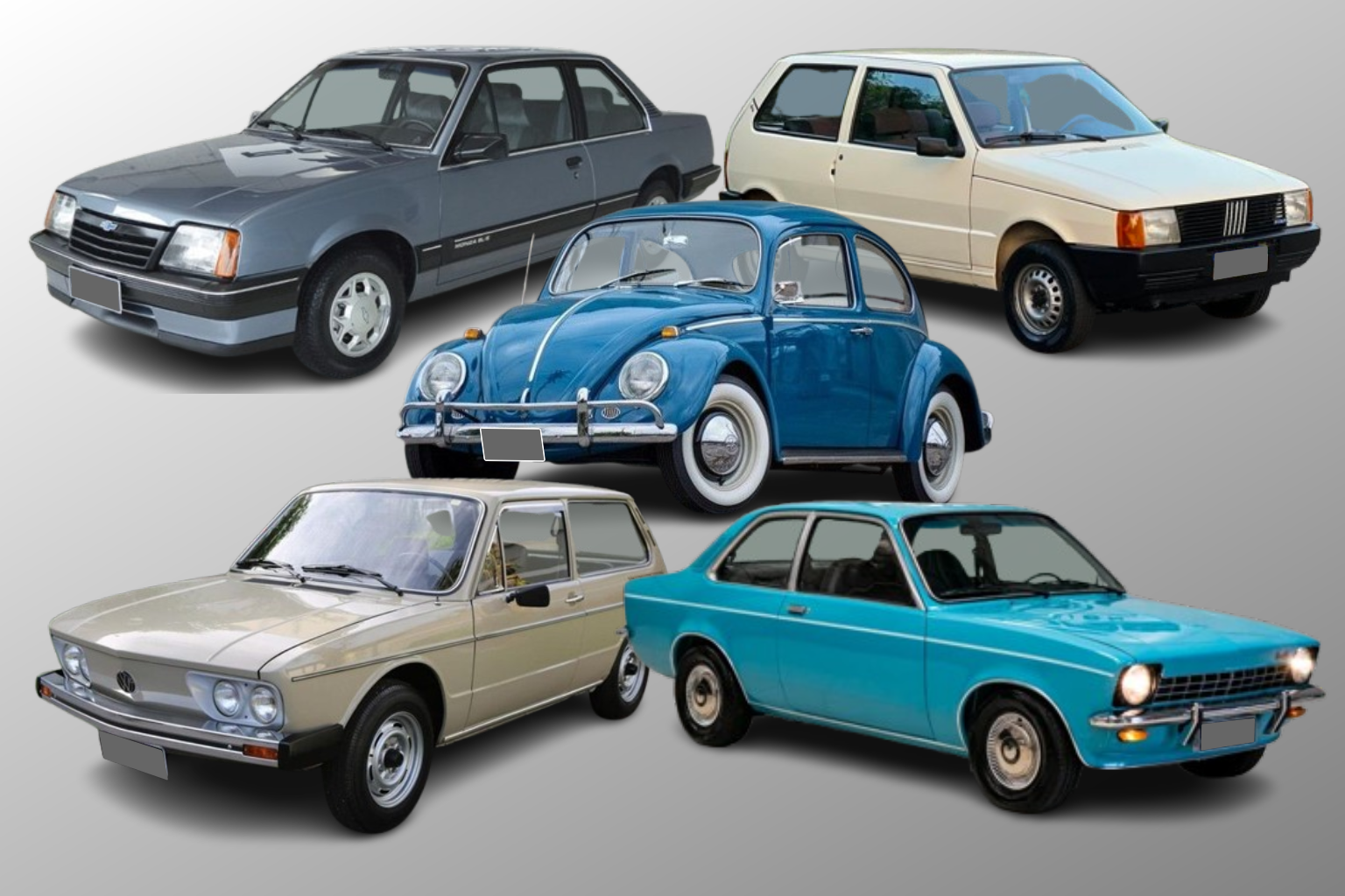 Chevette, Brasília, Fusca, Monza e Uno